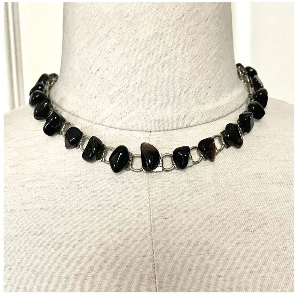 Smoky quartz silver tone necklace